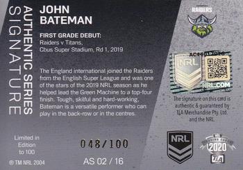 2020 NRL Traders - Authentic Signature #AS 02 John Bateman Back